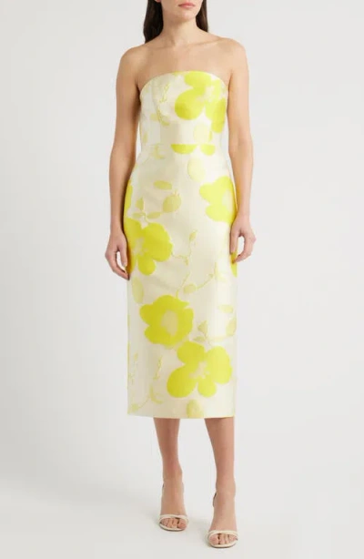 Sam Edelman Floral Strapless Jacquard Midi Dress In Yellow