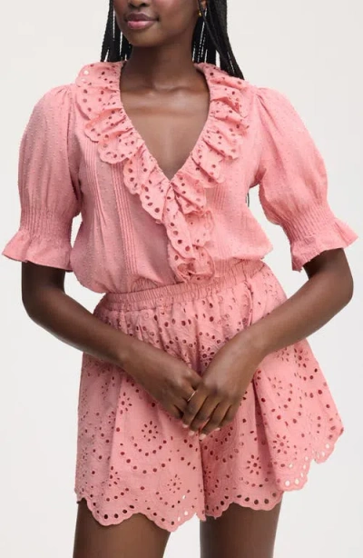 Sam Edelman Flounce Ruffle Cotton Top In Pink