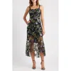 Sam Edelman Flower Sequin Embroidered Midi Dress In Black