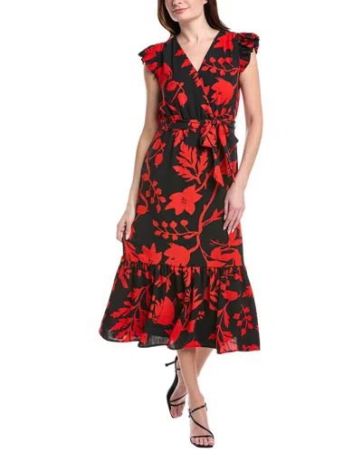 Sam Edelman Floral Print Flutter Sleeve Tie Waist Maxi Dress In Red