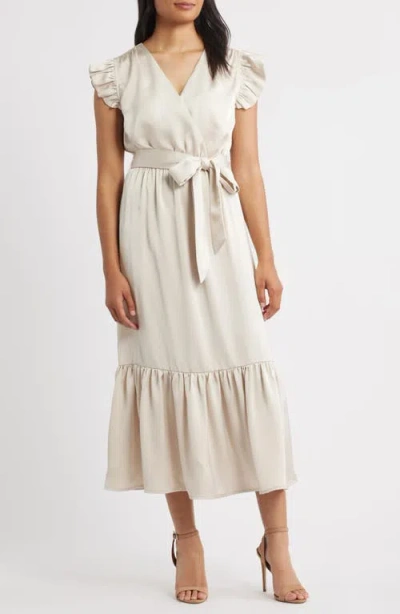 Sam Edelman Flutter Sleeve Satin Dress In Gold