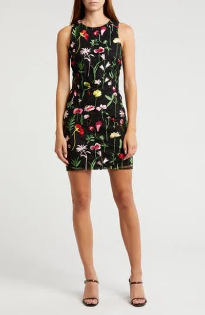 Sam Edelman Fresh Cut Floral Embroidered Sheath Dress In Black