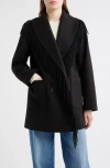 Sam Edelman Fringe Shawl Collar Coat In Black