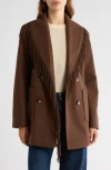 Sam Edelman Fringe Shawl Collar Coat In Brown