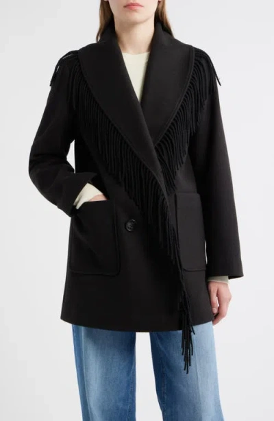 Sam Edelman Fringe Shawl Collar Coat In Multi