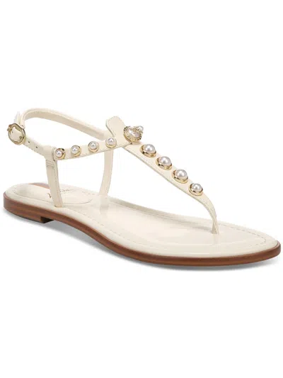 Sam Edelman Gigi Pearl Womens Patent Embellished T-strap Sandals In Neutral
