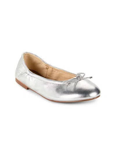 Sam Edelman Kids' Girl's Felicia Bow Leather Flats In Silver