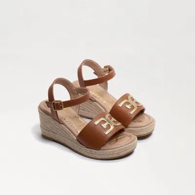 Sam Edelman Girl's Lucia Band Wedge Sandal In Cognac/ Gold In Multi