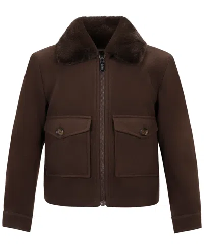 Sam Edelman Kids' Girls' 4-16 Cropped Bomber Faux Wool Jacket In Brown