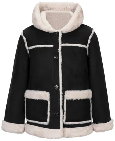 Sam Edelman Kids' Girls' 4-16 Faux Suede Hooded Faux Fur-lined Jacket In Black