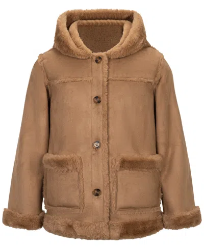 Sam Edelman Kids' Girls' 4-16 Faux Suede Hooded Faux Fur-lined Jacket In Brown