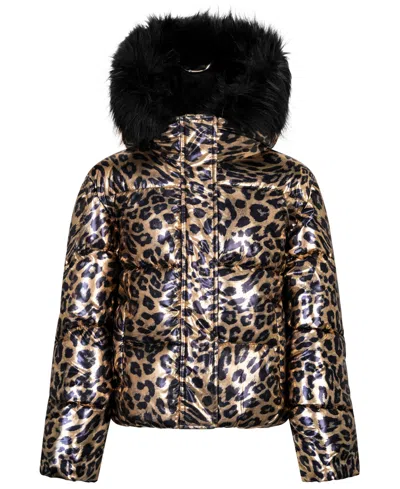 Sam Edelman Kids' Girls' 7-16 All Over Metallic Leopard Printed Hooded Jackets In Brown,leopard Print