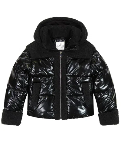 Sam Edelman Kids' Girls' 7-16 Metallic With Sherpa Hybrid Hooded Jacket In Black