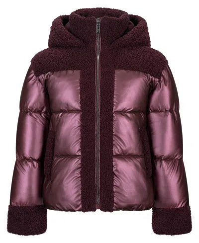 Sam Edelman Kids' Girls' 7-16 Metallic With Sherpa Hybrid Hooded Jacket In Burgundy