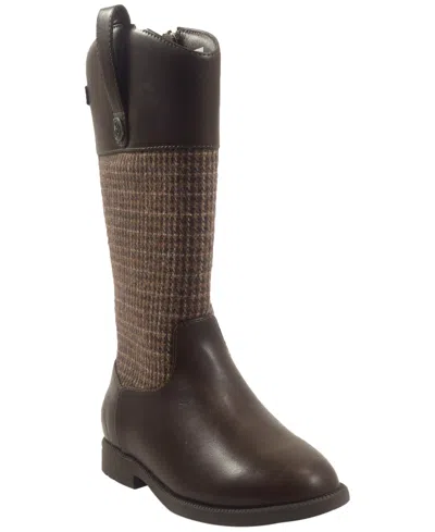 Sam Edelman Babies' Girls' Equesty Hogtooth-patterned Knee-high Zip Boots In Brown