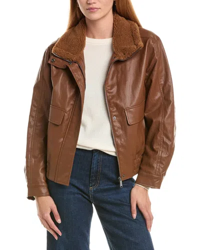 Sam Edelman Glazed Stand Collar Bomber Jacket In Brown