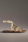 Sam Edelman Gloria Ankle Strap Studded To-ring Sandals In Gold