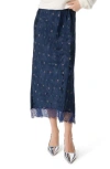 Sam Edelman Gracie Lace Trim Satin Midi Skirt In Navy Scribble Dot