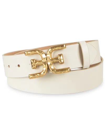 Sam Edelman Hammered Double-e Logo Plaque Buckle Belt In Bone