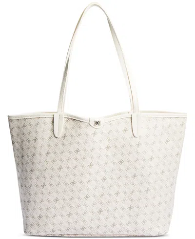 Sam Edelman Harper Large Monogram Black Shopper In Eggshell