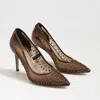Sam Edelman Hazel Mesh Womens Embellished Faux Leather Pumps In Metallic