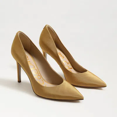 Sam Edelman Hazel Pointed Toe Pump Deep Mustard Satin Fabric In Gold