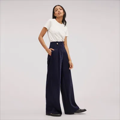 Sam Edelman High Rise Lorelai Pleated Trouser Navy In Blue