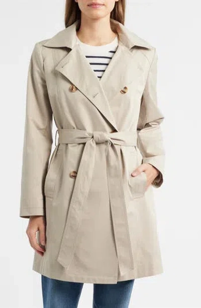 Sam Edelman Hooded Belted Double Breasted Trench Coat In Birch