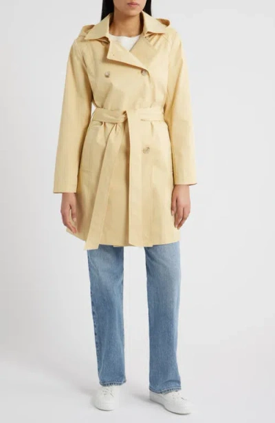 Sam Edelman Hooded Belted Double Breasted Trench Coat In Yellow