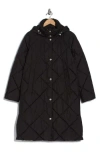Sam Edelman Hooded Long Quilted Puffer Jacket In Black