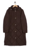 Sam Edelman Hooded Long Quilted Puffer Jacket In Brown