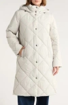 Sam Edelman Hooded Long Quilted Puffer Jacket In White