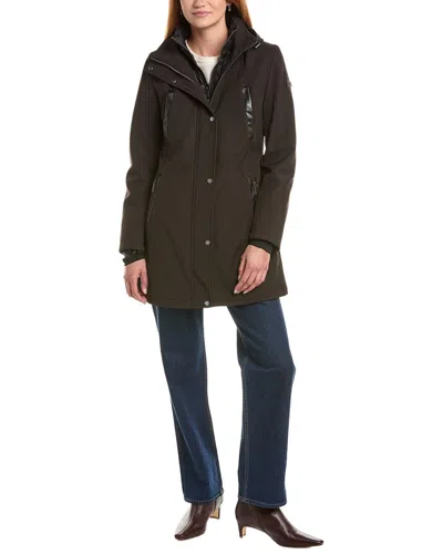 Sam Edelman Hooded Stand Collar Softshell Coat In Brown