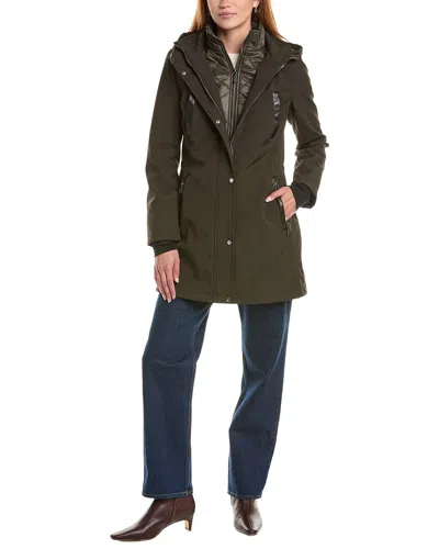 Sam Edelman Hooded Stand Collar Softshell Coat In Brown