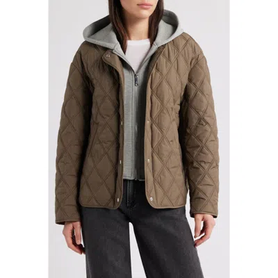 Sam Edelman Hoodie Bib Quilted Jacket In Brown