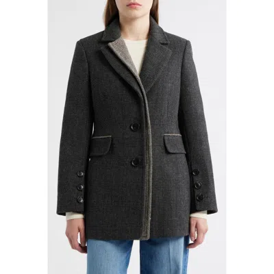 Sam Edelman Houndstooth Layered Wool Blend Coat In Gray