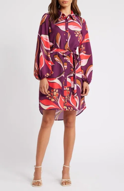Sam Edelman Hoya Print Long Sleeve Shirtdress In Wine Multi