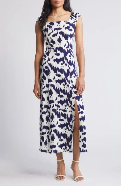 Sam Edelman Ikat Lace Up Back Midi Dress In Navy/ Ivory