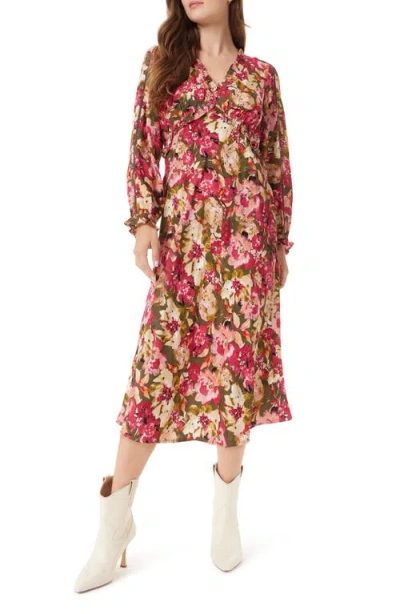 Sam Edelman Illora Floral Print Long Sleeve Midi Dress In Cypress Winter Wonder Bloom