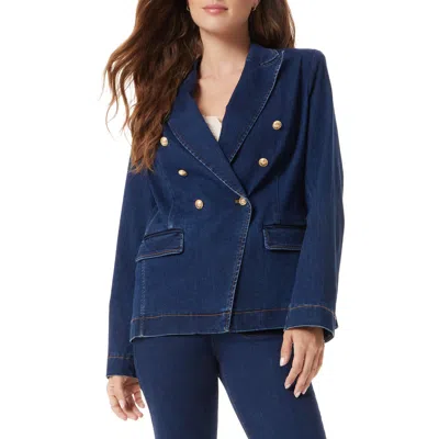 Sam Edelman Imogen Double Breasted Denim Blazer In Blue