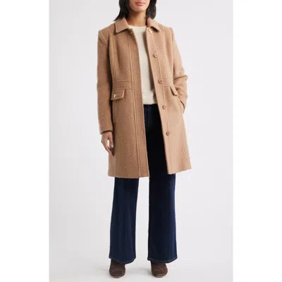 Sam Edelman Inset Waist Bouclé Coat In Brown