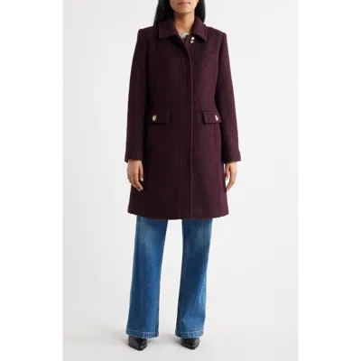 Sam Edelman Inset Waist Bouclé Coat In Burgundy