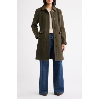 Sam Edelman Inset Waist Bouclé Coat In Green