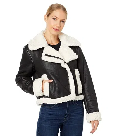 Sam Edelman Jacket Women's Black Faux-shearling Cropped Full Zip Gbo323 In Blue