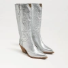 Sam Edelman James Pointed Toe Western Boot In Silver