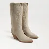 Sam Edelman James Wide Calf Western Boot Ivory Sand Suede In Beige