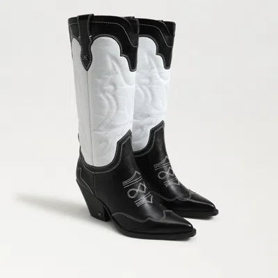Sam Edelman James Wide Calf Western Boot White/black Leather In Multi