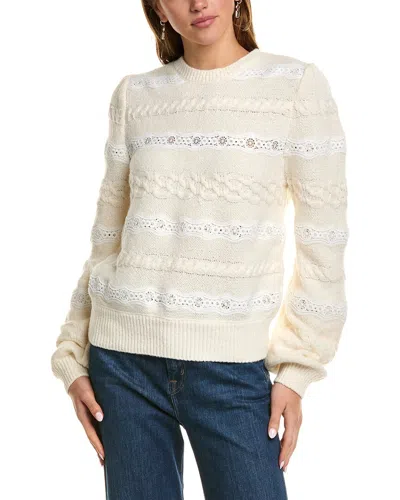 Sam Edelman Jette Cable Lace Sweater In White