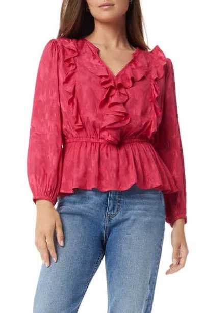 Sam Edelman Kamilah Long Sleeve Peplum Top In Cerise