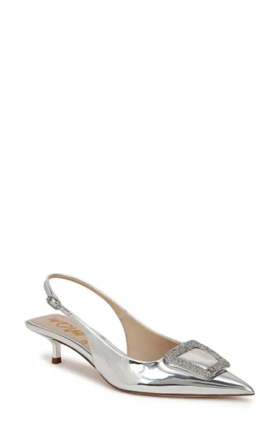 Sam Edelman Kammie Slingback Pointed Toe Kitten Heel Pump In Soft Silver